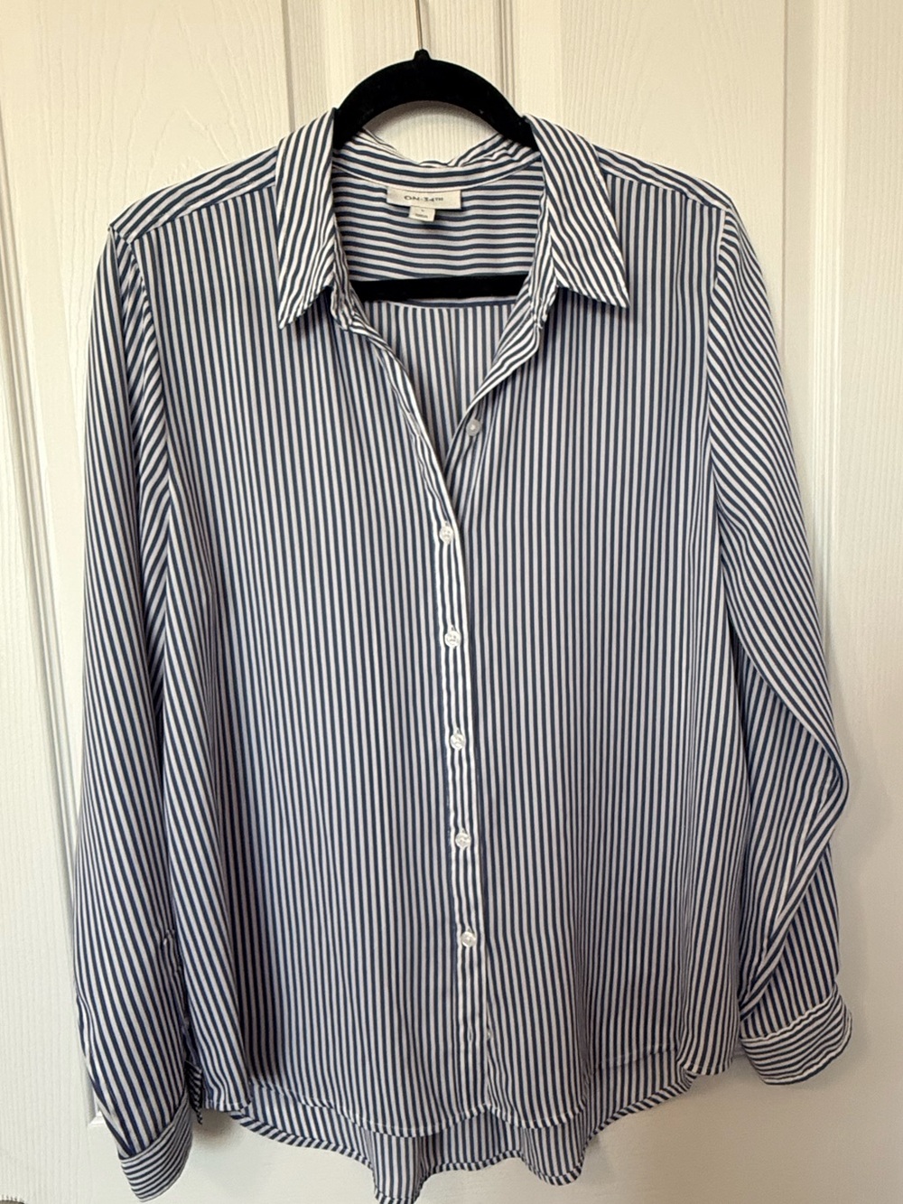 Chico's Blue and White Striped Button-Down Blouse